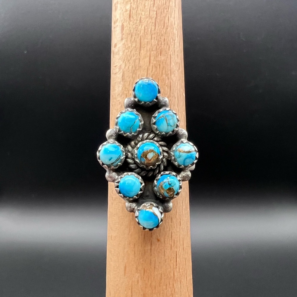 Sterling Silver Snake Eye Turquoise Dahlia Cluster Ring